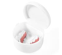 Annhua Denture Box with Filter Basket, D Shape Retainer Case Portable Denture Case for Aligner, Mouth Guard Brace(White)