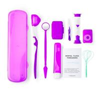 Annhua Fixed Braces Cleaning Kit, 8 Pack Purple Orthodontic Travel Dental Care Set, Portable Orthodontic Oral Care Kit with Interdental Brushes, Brace Wax, Floss Threader, Oral Mirror and Timer