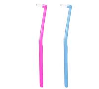 Annhua Single Tufted Toothbrush 2 Pcs Interspace Toothbrush with Covers, Compact Orthodontic Toothbrushes with Non-Slip Handle, Soft Braces Brush for Dental Detail Cleaning - Blue and Pink