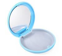 Annhua Slim Retainer Case with Mirror Partial Denture Box with Magnetic Closure, Thickness 0.78 Inches Retainer Box with Silicone Textured Liner, Portable Aligner Case for Travel - Blue