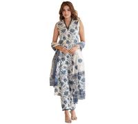 ANNI DESIGNER Ladies Cotton Blend Kurta with Trousers and Dupatta, White, Medium