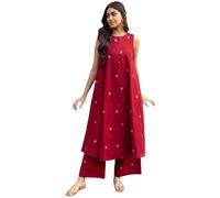 ANNI DESIGNER Ladies Rayon Blend Palazzo Sleeveless Straight Fit Kurta Set Ethnic Clothing | Comfortable Soft Fabric | Red | Sizes S to 5XL, Red, XXL