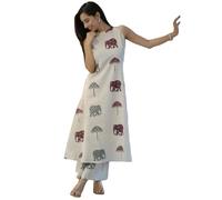 ANNI DESIGNER Women's Ethnic Co-Ord Set | Kurta Pant Set | Kurta Palazzo Set | Stylish Cotton Suit Set for Women, Festival Co-ord Set, White, XXL