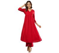ANNI DESIGNER Women's Plain Viscose A-Line Kurta with Trousers, Red, 56
