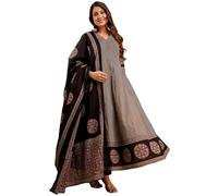 ANNI DESIGNER Women's Rayon Viscose Printed Anarkali Kurta with Trousers and Dupatta (Barnab Black-VKS01_S_Black_Small), black, 3XL