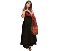 ANNI DESIGNER Women's Rayon Viscose Solid A-Line Kurta with Palazzo & Dupatta, Black, L