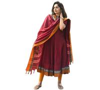 ANNI DESIGNER Women's Rayon Viscose Solid Anarkali Kurta with Dupatta, red, XXL