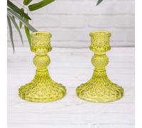 Annibells 2 Green Vintage Harlequin Glass Dinner Candlestick Holders