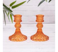 Annibells 2 Orange Vintage Harlequin Glass Dinner Candlestick Holders
