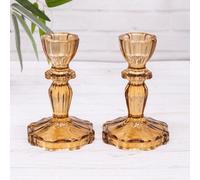 Annibells 2 Vintage Brown Glass Dinner Taper Candlesticks (18492)