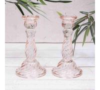 Annibells 2 Vintage Pink Twisted Glass Candlesticks (13327)