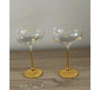 Annibells 2 X Orange Fruit Coupe Champagne Glasses Saucers Vintage Cocktail (24779)
