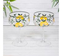 Annibells 2 X Vintage Lemon & Leaf Coupe Champagne Saucers Vintage Cocktail Glasses (26272)