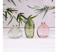 Annibells 3 Green & Pink Abstract Glass Bud Vases (16400)