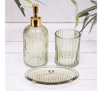 Annibells 3 Ribbed Glass Bathroom Soap Dispenser Set (15362) - Green