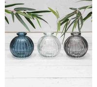 Annibells 3 Round Ribbed Blue Grey Glass Bud Vases (12685)