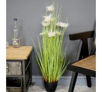 Annibells Artificial Large Grass White Wild Flowers Potted in a Black Pot