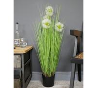 Annibells Artificial Large Grass with Dandelion Flowers Potted in a Black Pot