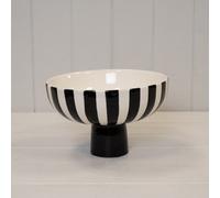 Annibells Black & White Stripe Ceramic Fruit Bowl Pedestal Dish