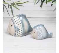 Annibells Blue Ceramic Stoneware Striped Fish Ornament Coastal Decor Beach Seaside Bathroom Gift (Small)