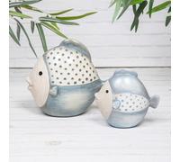 Annibells Blue Ceramic Tropical Patterned Fish Coastal Seaside Ornaments (26078) - Small