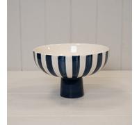 Annibells Blue & White Stripe Stripe Ceramic Fruit Bowl Pedestal Dish (24810)