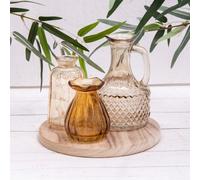 Annibells Brown Vintage Glass Bud Vases On Wooden Board (15393)