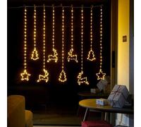 Annibells Christmas Curtain White Reindeer Tree Lights Indoor Outdoor (15480)