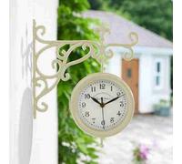 Annibells Cream York Station Vintage Style Wall Indoor / Outdoor Garden Clock & Thermometer Double Sided (8846)