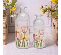 Annibells Floral Vintage Clear Glass Bottle Bud Vases - Set Of 2 Sizes