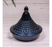 Annibells Glass Tagine Candle Jar With Lid - Blue Green Brown Moroccan Patterned - Blue