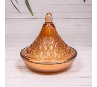 Annibells Glass Tagine Candle Jar With Lid - Blue Green Brown Moroccan Patterned - Brown
