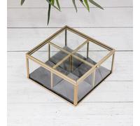 Annibells Gold Glass Square Jewellery Teal Grey Navy Blue Velvet Vintage Trinket Box - Grey
