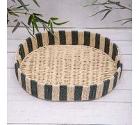 Annibells Green Natural Stripe Rattan Woven Serving Trays (16917) - Large
