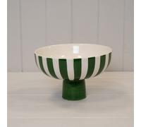 Annibells Green & White Stripe Ceramic Fruit Bowl Pedestal Dish