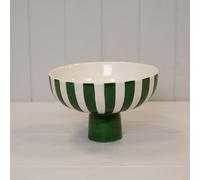 Annibells Green & White Stripe Fruit Bowl Ceramic Decorative Pedestal Display Dish