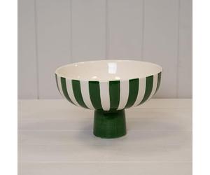 Annibells Green & White Stripe Fruit Bowl Ceramic Decorative Pedestal Display Dish