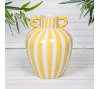 Annibells Green Yellow Blue & White Striped Ceramic Glazed Handled Urn Vase (26099) - Yellow