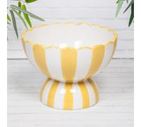 Annibells Green Yellow Blue & White Striped Fruit Bowl Scalloped Ceramic Pedestal Dish (26146) - Yellow