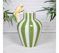Annibells Green Yellow & White Striped Ceramic Glazed Handled Parrot Urn Vase (26127) - Green
