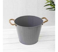 Annibells Grey Gloss Ribbed Metal Bucket Planters (4384) - Large