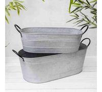 Annibells Large Aged Zinc Galvanised Metal Oval Trough Planters - Available in 2 Sizes (Large) Grey