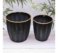 Annibells Large Blue Ribbed Flower Pots With Gold Rim (12437) - Small