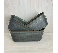 Annibells Large Galvanised Metal Oval Trough Planters with Copper Edges (Small)