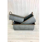 Annibells Large Galvanised Metal Rectangular Trough Planters with Copper Edges (Small)