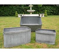 Annibells Large Rectangular Ribbed Vintage Grey Galvanised Metal Planters SV (Large)