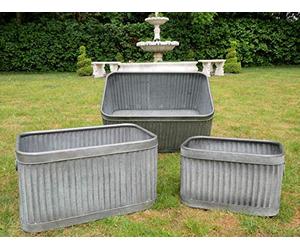 Annibells Large Rectangular Ribbed Vintage Grey Galvanised Metal Planters SV (Small)