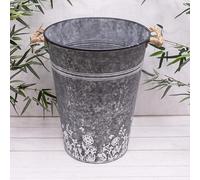 Annibells Large Round Galvanised Metal Bucket Flower Pot Garden Planter with Rope Handles