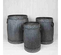 Annibells Large Round Vintage Galvanised Ribbed Metal Planters With Stud Detailing (1002) - Medium