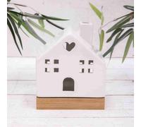 Annibells Led White Ceramic Light Up House On Wooden Base
